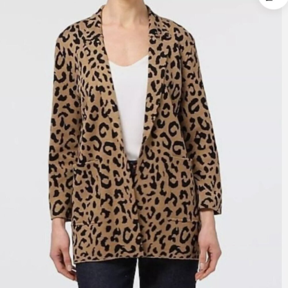 J.Crew Women's‎ XS Open Knit Long Cardigan Blazer Beige Animal EUC